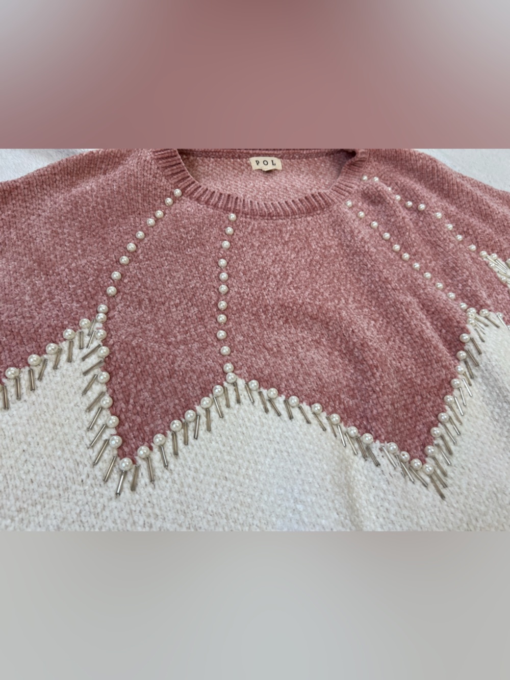 POL Pink and Cream Pearl Knit Sweater - Picture 2 of 5
